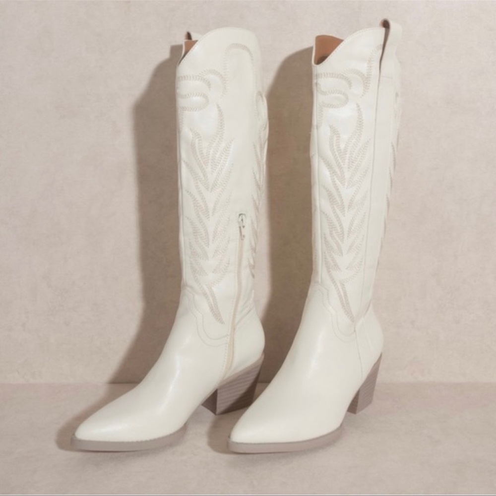 White Knee High Cowgirl Boots